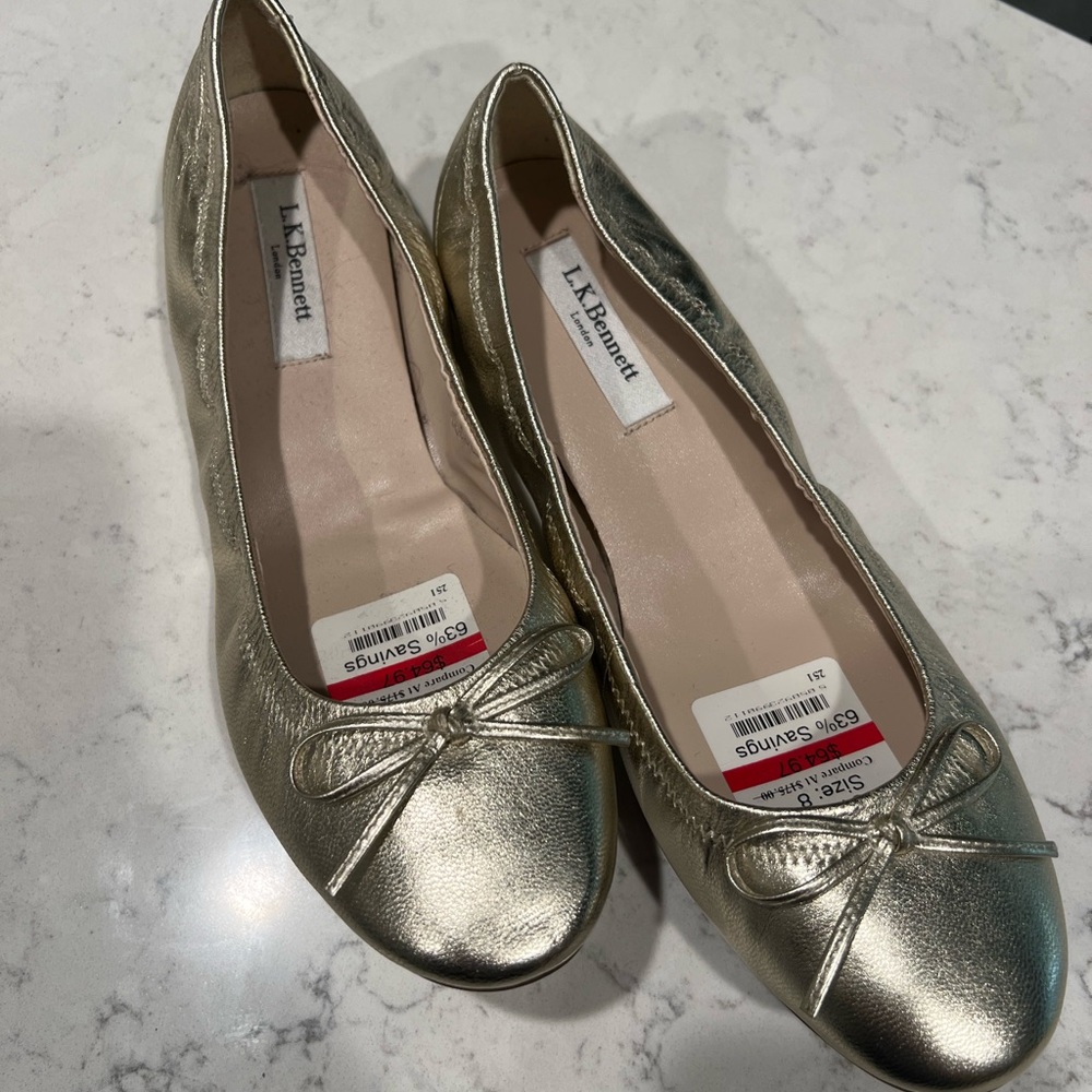 NWT LK Bennett gold ‘Suki’ ballerina flats.